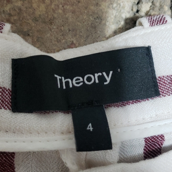 Theory linen ladies pant wide leg size 4 striped - Picture 3 of 8
